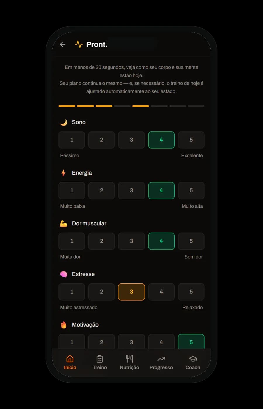 Check-in do dia no Reforja, em tela de celular